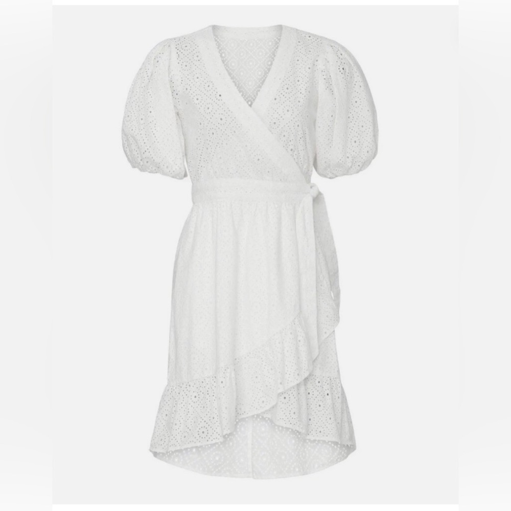 Scotch & Soda White Eyelet Wrap Dress L 
Broderie Anglaise Puff Sleeve